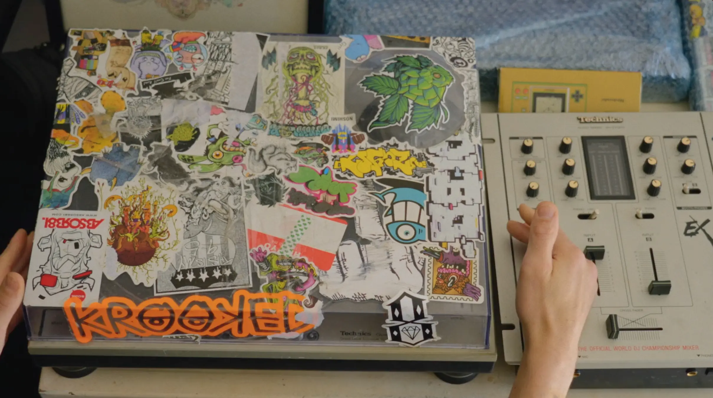 Florent’s scrapbook and DJ equipment